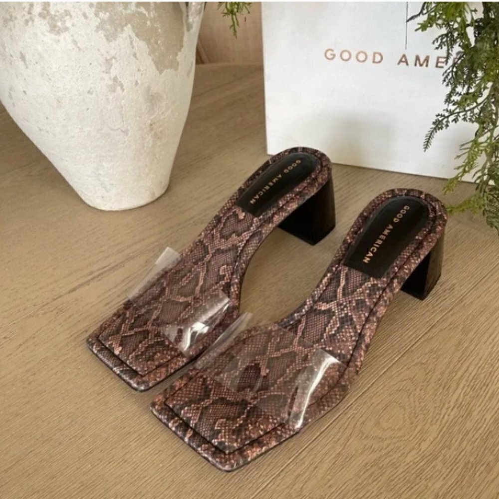 GOOD AMERICAN Block Heel Slide Sandal In Desert Snake NEW NIB 10 - Picture 4 of 9